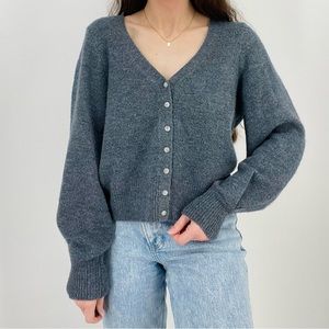 abercrombie & fitch slate blue pointelle button down cardigan sweater size L